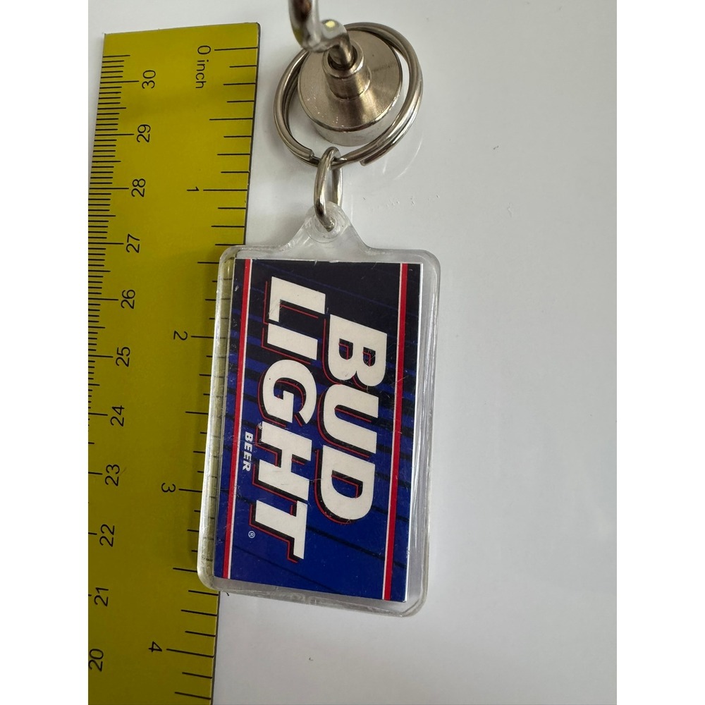 Vintage Bud Light Beer Keychain Blue White Red Logo Acrylic Fob 90s Breweriana